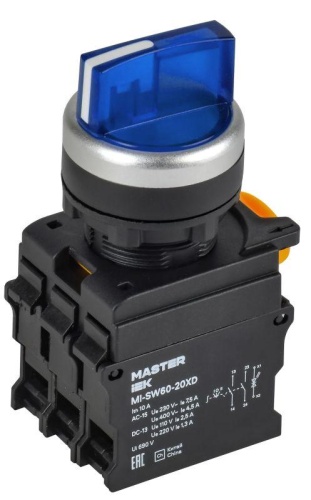 Переключатель с подсветкой на 3 положения 2NO синий MASTER IEK | код MI-SW60-20XD-4-14-3-K07 | IEK Переключатель с подсветкой на 3 положения 2NO синий MASTER IEK | код MI-SW60-20XD-4-14-3-K07 | IEK