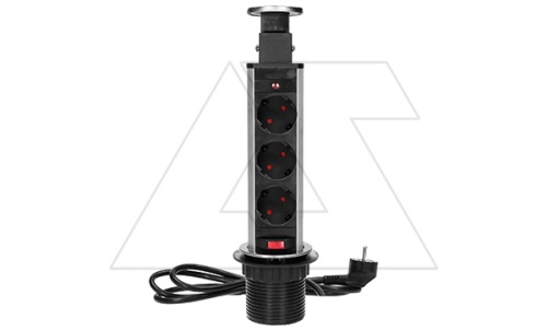 Блок розеточный встраиваемый выдвижной d=60мм, 3x2P+E со шторками, 3680вт, кабель 1,8м, нержавеющая сталь | код OR-AE-1348-AL | ORNO