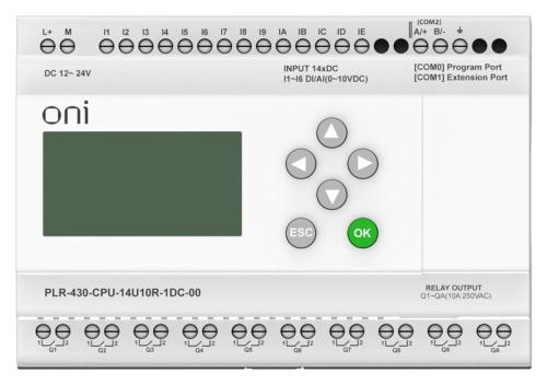 Модуль ЦПУ 8 DI 6 UI (0-10 В/DI) 10 RO 24В DC с экраном | код PLR-430-CPU-14U10R-1DC-00 | ONI