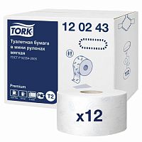 Бумага туалетная 170 м, TORK (Система Т2), КОМПЛЕКТ 12 штук, Premium, 2-слойная, белая, 120243 | код 124543 | TORK