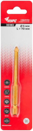 Сверло универсальное, шестигранный U-хвостовик под биту 5х70 мм | код 35183 | FIT фото 3