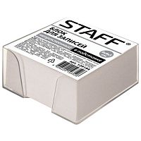 Блок для записей STAFF в подставке прозрачной, куб 9х9х5 см, белый, белизна 70-80%, 129194 | код 129194 | STAFF