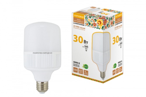 Лампа светодиодная LED T-30Вт 230В 4000К –E27(100x178 мм) НАРОДНАЯ | код SQ0340-1577 | TDM НАРОДНЫЙ
