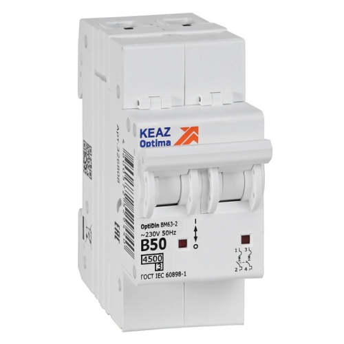 Выключатель автоматический модульный OptiDin BM63-2B50-4,5-УХЛ3 | код 329515 | КЭАЗ Выключатель автоматический модульный OptiDin BM63-2B50-4,5-УХЛ3 | код 329515 | КЭАЗ