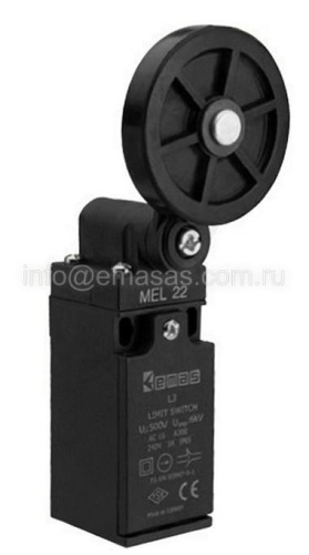 Выключатель концевой быстрого переключения угловой 2-х направленный с пластмассовой консолью и резиновым роликом Ф50мм (1НО+1НЗ), L3K13MEL121 | код L3K13MEL121 | EMAS