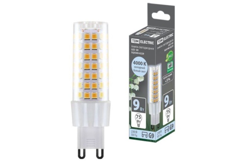 Лампа светодиодная G9-9 Вт-230 В-4000 К, SMD, 21,5x70,5 мм TDM | код SQ0340-0229 | TDM Лампа светодиодная G9-9 Вт-230 В-4000 К, SMD, 21,5x70,5 мм TDM | код SQ0340-0229 | TDM