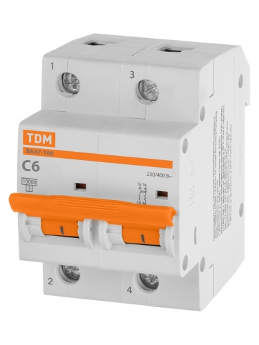Авт. выкл. ВА47-100 2Р 6А 10кА х-ка С TDM | код SQ0207-0137 | TDM Авт. выкл. ВА47-100 2Р 6А 10кА х-ка С TDM | код SQ0207-0137 | TDM