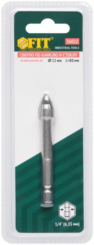 Сверло по кафелю шестигранный U-хвостовик под биту 12мм FIT 36022 фото 3