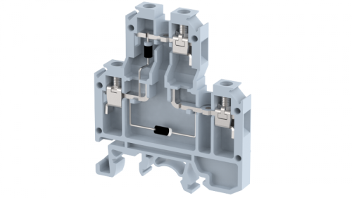 Клемма проходная винтовая с электронными компонентами 2,5 мм2, двухуровневая, 2 диода 1N 4007 с общим анодом, на 3 подключения, желтая KUDD4CA2_MT617B(Y) | код 1102520344 | Elmex