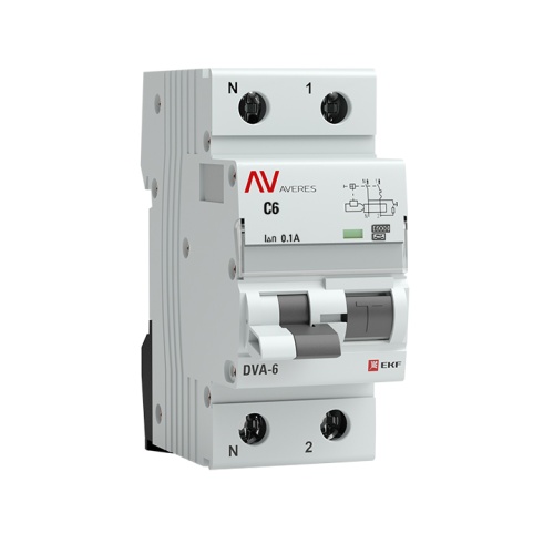 Дифференциальный автомат DVA-6 1P+N 6А (C) 100мА (A) 6кА AVERES | код rcbo6-1pn-6C-100-a-av | EKF