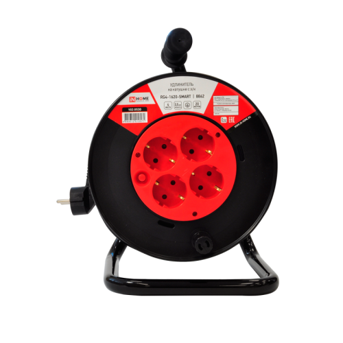 Удлинитель на катушке RG4-1620-SMART с термозащитой четырехместный с заземлением 16А 20м 8862 IN HOME | код 4690612010571 | IN HOME