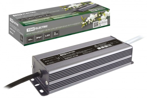 Блок питания 60Вт-12В-IP67 для светодиодных лент и модулей DC 12В, металл TDM | код SQ0331-0138 | TDM Блок питания 60Вт-12В-IP67 для светодиодных лент и модулей DC 12В, металл TDM | код SQ0331-0138 | TDM