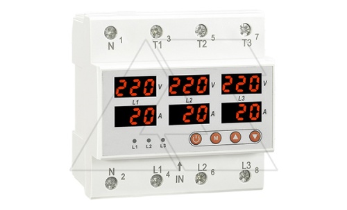 Реле контроля напряжения и тока RM-FVA/63, 3P+N, 3NO, 63A, 220VAC, черед., асимметр., Umin(120_210V)/Umax(220_300V), Imin/Imax(5_63A), 0.1_0.5s/5_600s | код RM-FVA/63 | RELETEK