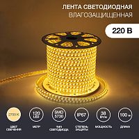 LED лента 220 В, 6.5x17 мм, IP67, SMD 5730, 120 LED/m, цвет свечения теплый белый, 100 м | код 142-704 | NEON-NIGHT