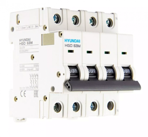 Автоматический выключатель HGD63-M 3NMCS0000C 00063 3 полюса+N, 63А, ток к.з. 6kA, хар-ка C (STANDARD) | код 13.04.001108 | HYUNDAI Автоматический выключатель HGD63-M 3NMCS0000C 00063 3 полюса+N, 63А, ток к.з. 6kA, хар-ка C (STANDARD) | код 13.04.001108 | HYUNDAI