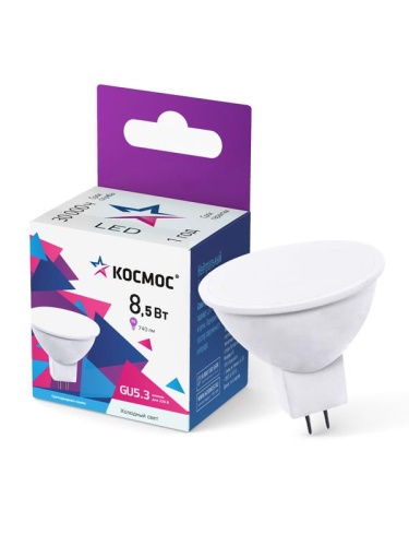 Лампа светодиодная JCDR 8.5Вт GU5.3 6500К 220В Космос | код LkecLED8.5wJCDRC65 | КОСМОС