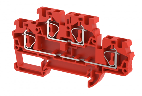 Клемма проходная пружинная 4 мм2,двухуровневая, на 2 подключения, красная SQ4-2T-RED | код 2103020002 | Elmex