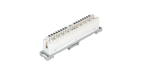 Плинт NIKOMAX 10 пар, Кат.3 (Класс C), 16МГц, контакты типа KRONE, размыкаемый, маркировка 0...9, крепление под кронштейн и круглые направляющие, белый, уп-ка 10шт. | код NMC-PL10-DU-10 | NIKOMAX