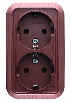 Розетка двойная накладная орех с заземлением | код 45482 | Makel