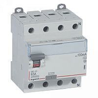 Выключатель дифференциальный (УЗО) DX3-ID 4п 63А 100мА тип A | код. 411771 | Legrand