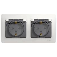 Розетка двухместная GLOSSA, скрытый монтаж, с заземлением, с крышкой, со шторками | код. GSL000147 | Schneider Electric