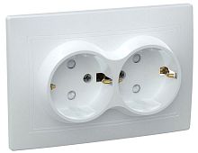 Розетка двухместная КВАРТА, скрытый монтаж, с заземлением, со шторками, белый | код. ERK21-K01-16-DM | IEK