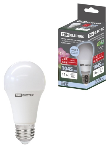 Лампа светодиодная низковольтная МО A60 11 Вт, 24-48 В, 4000 К TDM | код SQ0340-0342 | TDM Лампа светодиодная низковольтная МО A60 11 Вт, 24-48 В, 4000 К TDM | код SQ0340-0342 | TDM