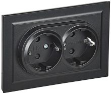 BRITE Розетка 2-местная с заземлением с защитными шторками 16А в сборе РСш12-3-БрЧ черный | код BR-R24-16-K02-F | IEK