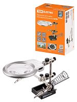 Держатель для пайки многофункциональный ДПМ, 2 зажима крокодил, лупа с LED подсв., 3хААА, Алмаз | код SQ1025-0706 | TDM