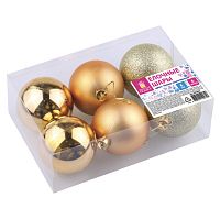 Шары елочные ЗОЛОТАЯ СКАЗКА, набор 6 штук, пластик, 6 см, темное золото (глянец, матовый, глиттер) | код 590867 | ЗОЛОТАЯ СКАЗКА