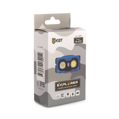 Фонарик налобный HL-6707 серия EXPLORER светодиодный со встроенным аккумулятором | код 103875 | КВТ фото 4