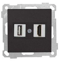 21 - Розетка HDMI + USB Type A, для передачи данных, черный мат | код 2100-459-0184 | Mutlusan