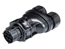 Сплиттер, розеточный разъем на кабель диам. 6-10 мм, IP68(69k), 5 полюсов, винтовая фиксация провода, номинальные характеристики: 250/400V+РЕ, 20A, цвет: черный, серия RST Classic | код 96.051.4253.1 | Wieland