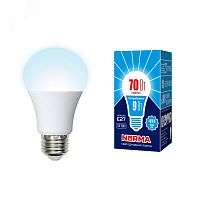 Лампа светодиодная Форма A матовая Серия Norma Белый свет (4000K) LED-A60-9W/4000K/E27/FR/NR | код UL-00005623 | Uniel
