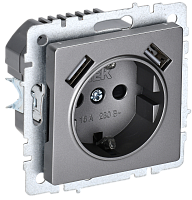 BRITE Роз. с з/к/ш 16А с USB A+A 3,1А РЮш10-2-БрС сталь IEK | код BR-R14-16-U21-D31-K46 | IEK