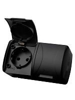 Розетка двойная 2П+3 открытой установки IP54 16А с крышкой графит Селигер TDM | код SQ1818-0314 | TDM