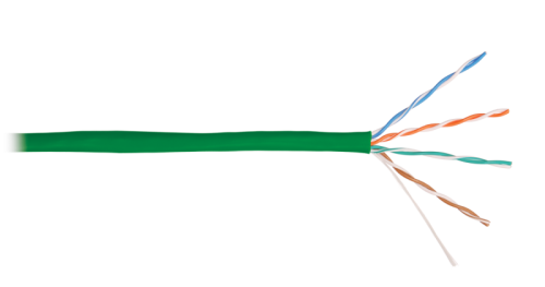Кабель NIKOLAN U/UTP 4 пары, Кат.5e (Класс D), тест по ISO/IEC, 100МГц, одножильный, BC (чистая медь), 24AWG (0,50мм), внутренний, PVC нг(А), зеленый, 305м | код NKL 4100A-GN | NIKOLAN