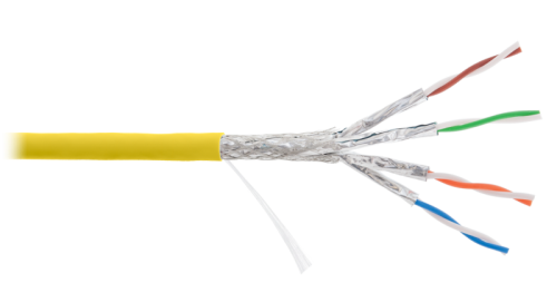 Кабель NIKOLAN S/FTP 4 пары, Кат.7а (Класс Fа), 1000МГц, одножильный, BC (чистая медь), 23AWG (0,58мм), внутренний, LSZH нг(А)-HFLTx, желтый, 500м | код NKL 4375C-YL | NIKOLAN