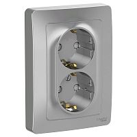 Розетка двухместная BLANCA, скрытый монтаж, с заземлением, со шторками, алюминий | код. BLNRS001123 | Schneider Electric