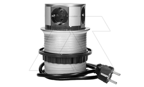 Блок розеточный встраиваемый выдвижной d=100мм, 4x2P+E со шторками, 3680вт, кабель 1,5м, алюминий | код OR-AE-1341-AL | ORNO