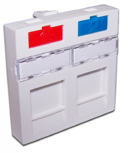 Вставка 45x45 на 2 кейстоуна, со шторкой, маркировкой и иконками, белая | код LAN-SIP-24M-WH | LANMASTER