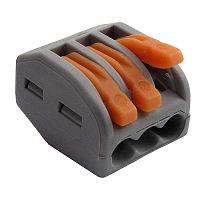 Клемма зажимная соединительная безвинтовая RUICHI 222-413, 3-х контактная, 24 А, аналог WAGO | код 81241 | Ruichi