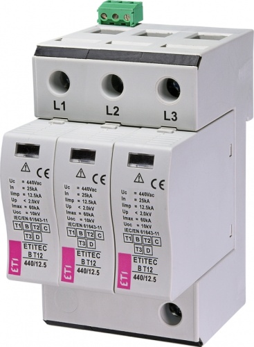 Ограничитель перенапряжения ETITEC B T12 440/12,5 (3+0) 3p, RC | код 002440324 | ETI