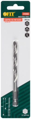 Сверло HSS по металлу,полированное, U-хвостовик под биту, инд.упаковка 8.0 мм | код 34080 | FIT фото 3