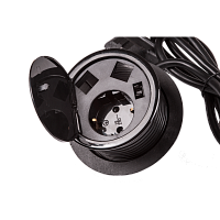 Лючок в стол на два кейстоуна + одна розетка со шнуром 1.8м, черный | код LAN-WA-MCTA-2OK+G | LANMASTER