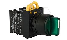 Переключатель PB3E, зеленый, I-0-II, фиксация, 2NO, 6A 230VAC/24VDC, с подсветкой без LED, 22mm, IP65 | код PB3E-X31S20S/G00m | АРТ