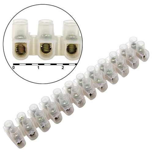 Клеммная колодка винтовая типа U RUICHI PA12, 12 контактов, 15 A, 400 В, 12 мм2, корпус нейлоновый белый | код 60983 | Ruichi Клеммная колодка винтовая типа U RUICHI PA12, 12 контактов, 15 A, 400 В, 12 мм2, корпус нейлоновый белый | код 60983 | Ruichi