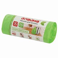 Мешки для мусора биоразлагаемые 30 л зеленые в рулоне 20 шт. прочные, ПНД 10 мкм, 50х60 см, LAIMA, 601400 | код 601400 | LAIMA