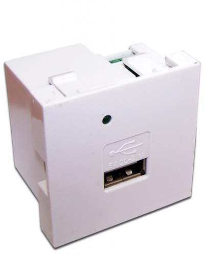 Модуль USB-зарядки, 1 порт, без шторки, 2.1A/5V, 45x45, белый | код LAN-EZ45x45-1U/R2-WH | LANMASTER