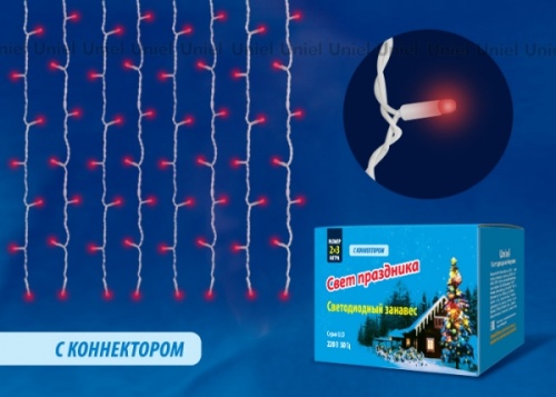Занавес светодиодный ULD-C2030-240/TWK RED IP67 с эффектом мерцания, 3х2м, соединяемый, 240 светодиодов, красный свет, провод белый Uniel | код UL-00001357 | UNIEL